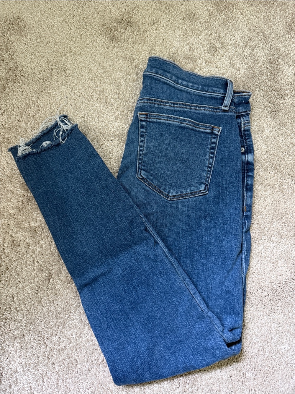 LOFT Dark Blue Skinny Jeans with Frayed Hem